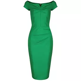 Emerald Green Notch Neck Cap Sleeve Bodycon Pencil Dress