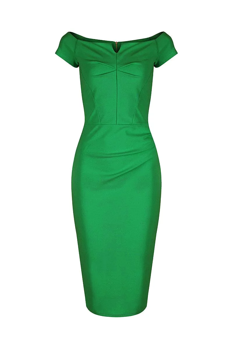 Emerald Green Notch Neck Cap Sleeve Bodycon Pencil Dress