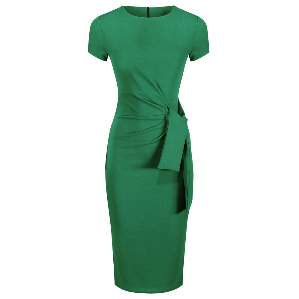 Emerald Green Short Sleeve Ruched Tie Bodycon Pencil Dress