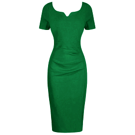 Emerald Green Sweetheart Short Sleeve Bodycon Panelled Ruched Wiggle Dress