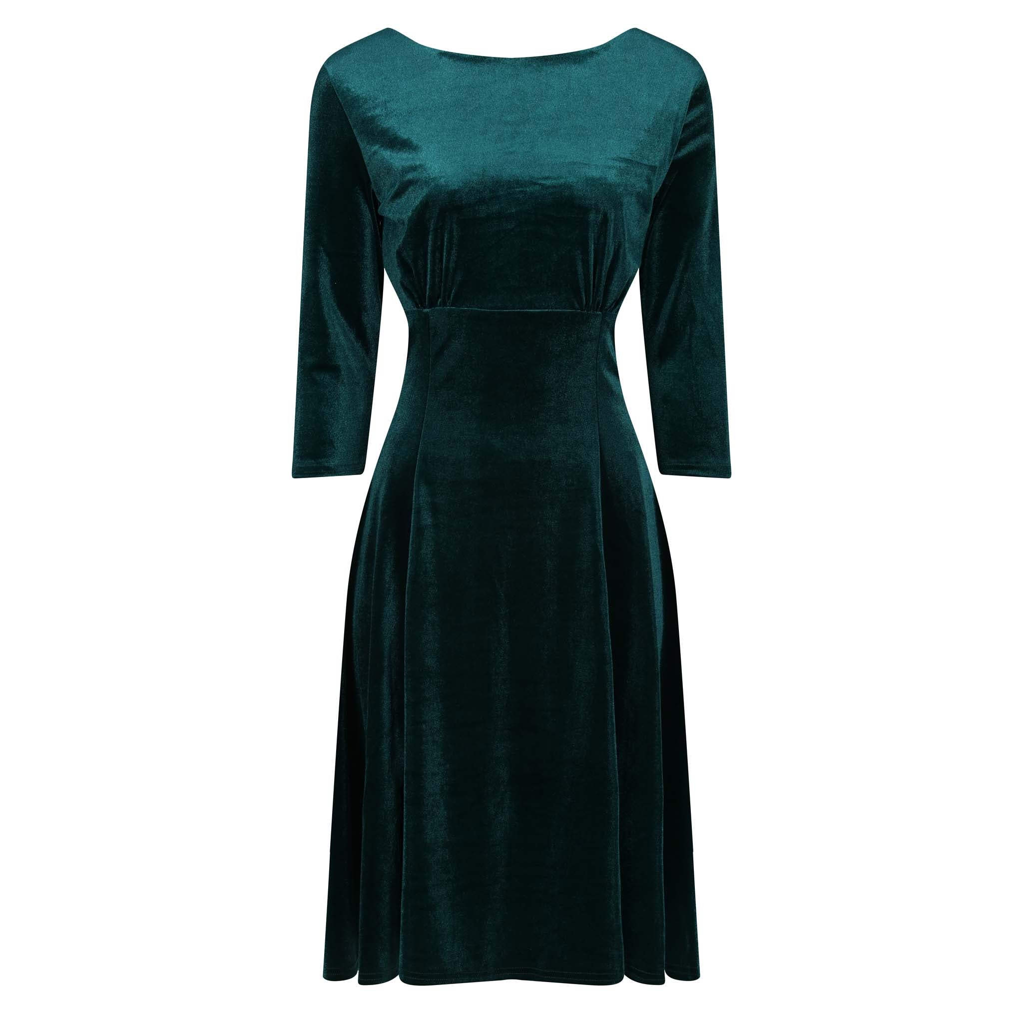 Emerald Green Velour 3/4 Sleeve Vintage Swing Dress