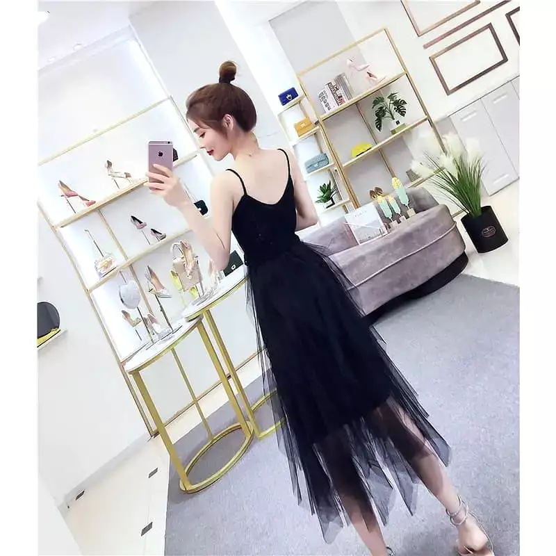 Fairy Irregular Net Yarn Sling Mini Dress