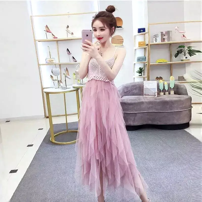 Fairy Irregular Net Yarn Sling Mini Dress