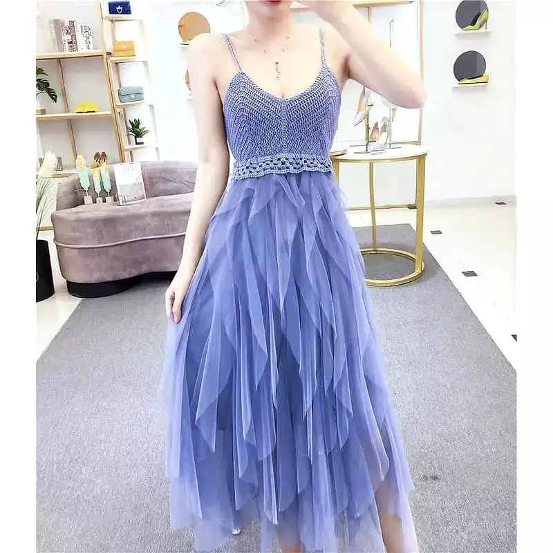 Fairy Irregular Net Yarn Sling Mini Dress