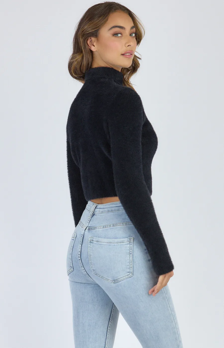 Fluffy Textured Roll Neck Knit Top (SKN456)