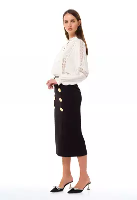 Formal Midi Skirt With Button Details