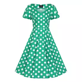 Green & White Polka Dot Short Sleeve 50s Swing Tea Dress