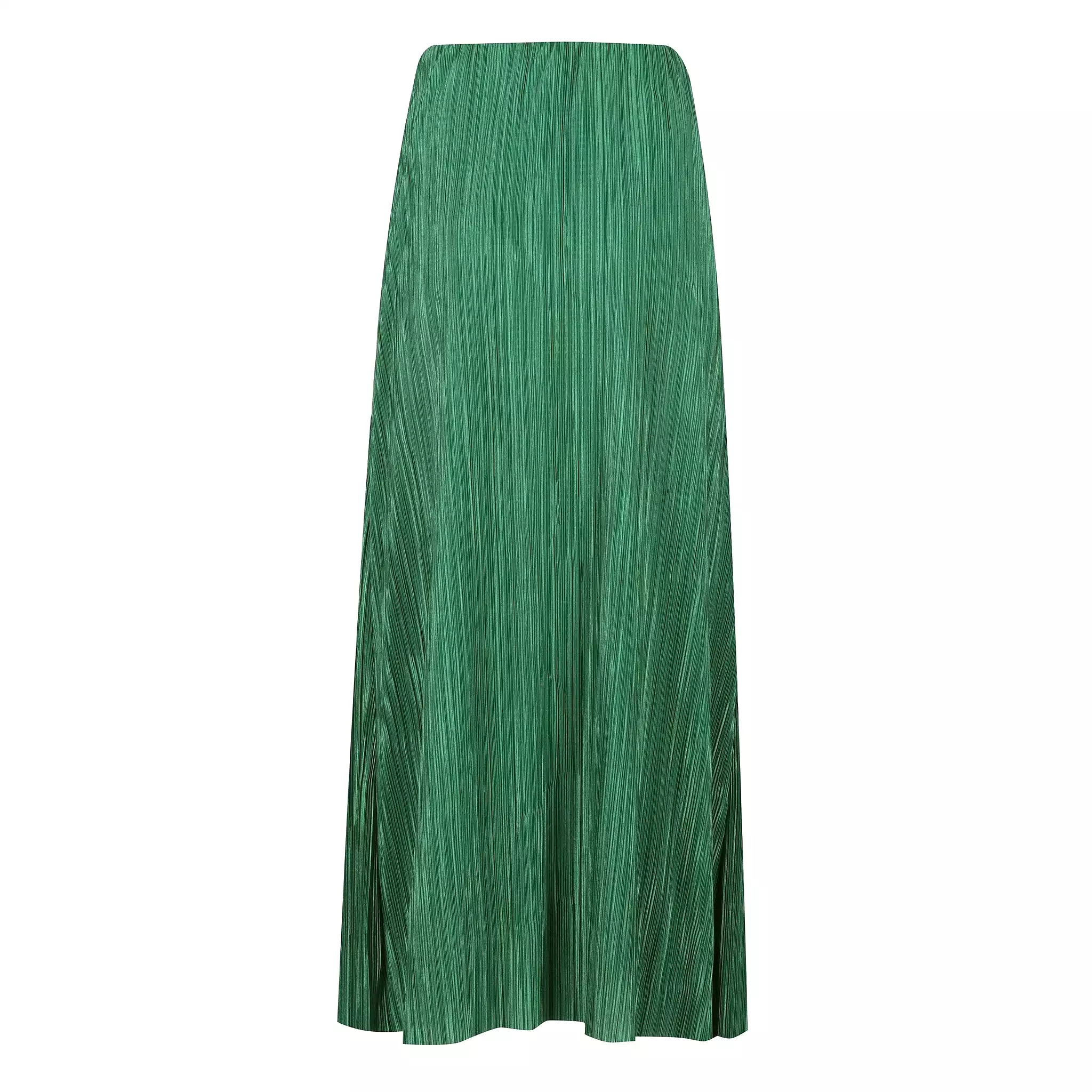 Green Crepe Pleated Midi Skirt With Elasticated Waist