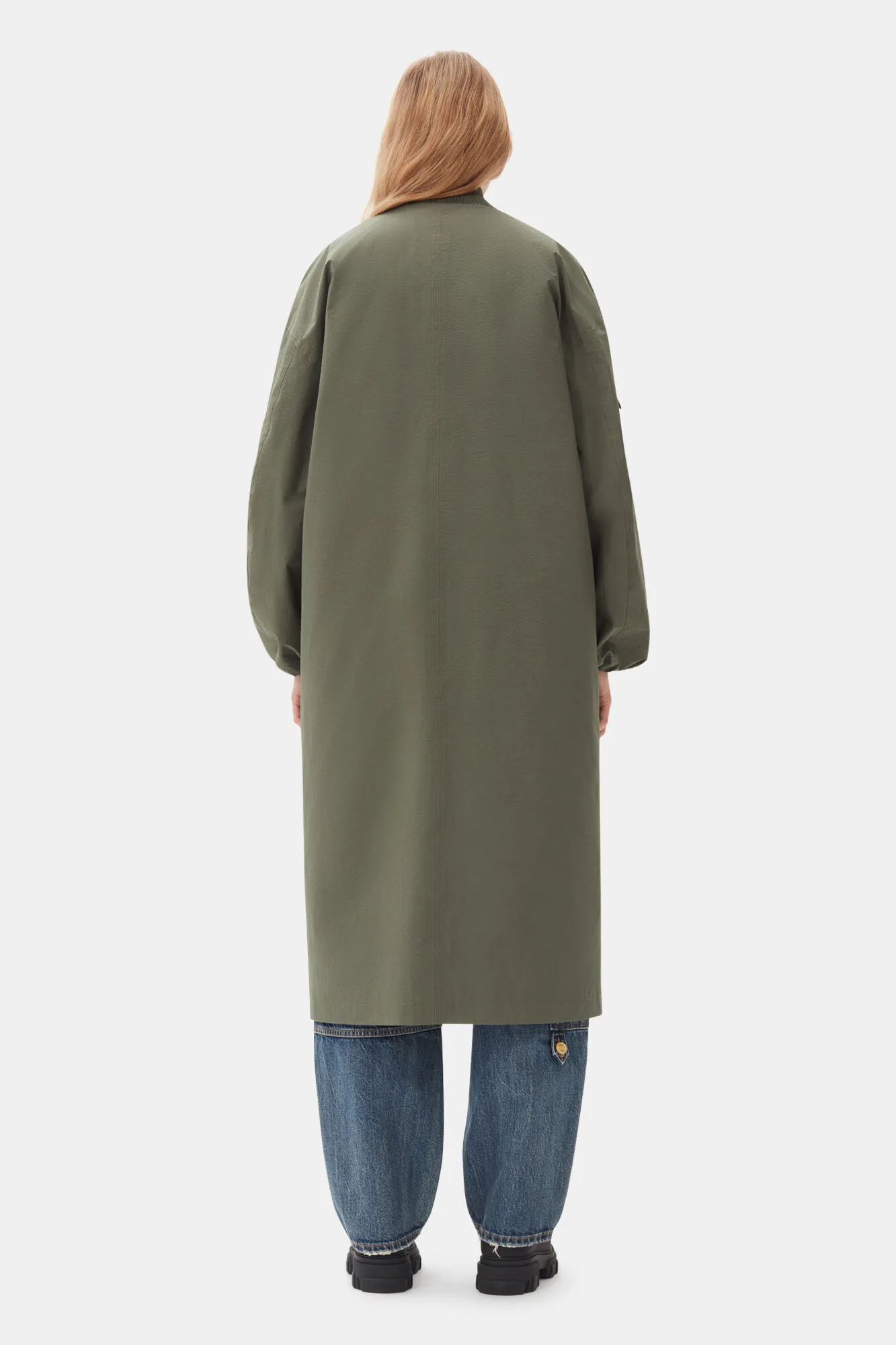 Green Tech Seersucker Oversized Shell Coat