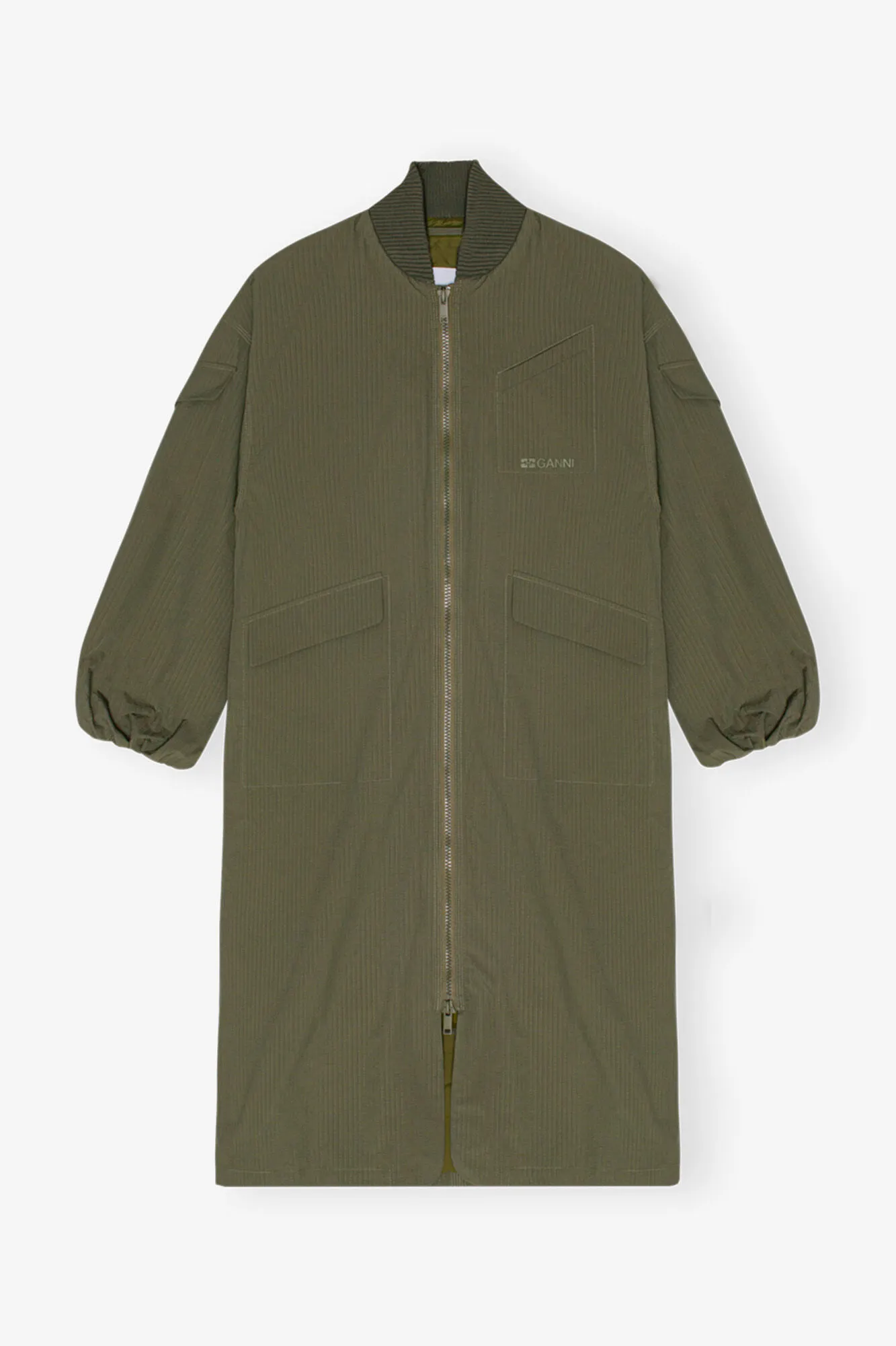 Green Tech Seersucker Oversized Shell Coat