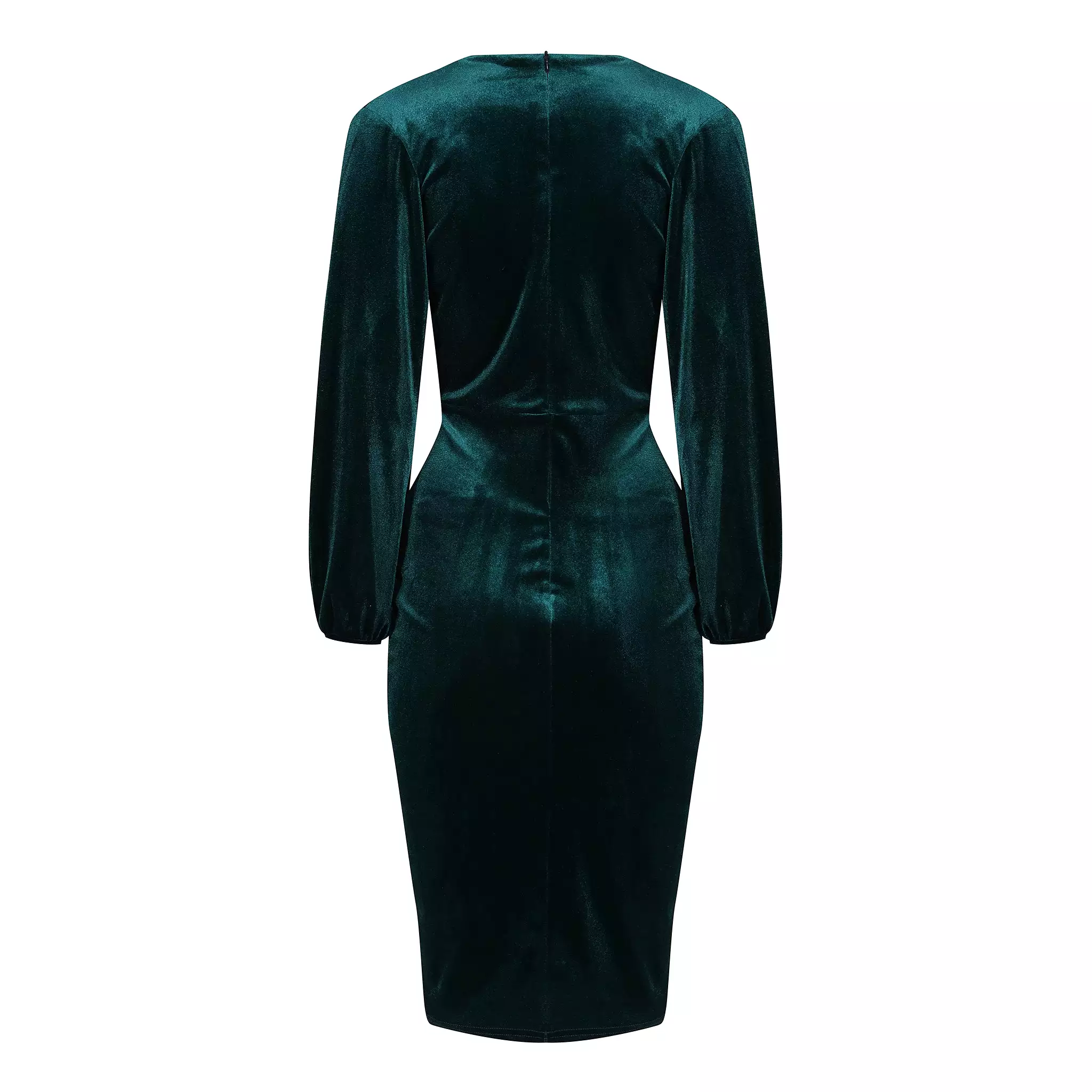 Green Velour Crossover Top Long Sleeve Wiggle Pencil Dress