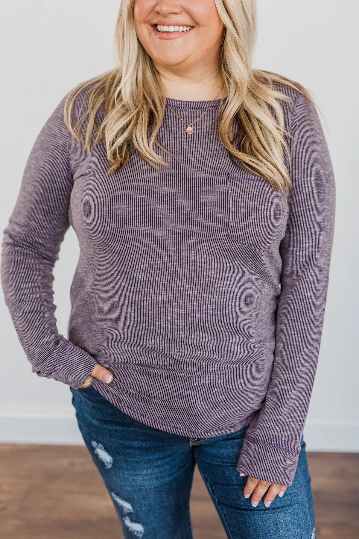 Harvest Happenings Knit Pocket Top- Eggplant