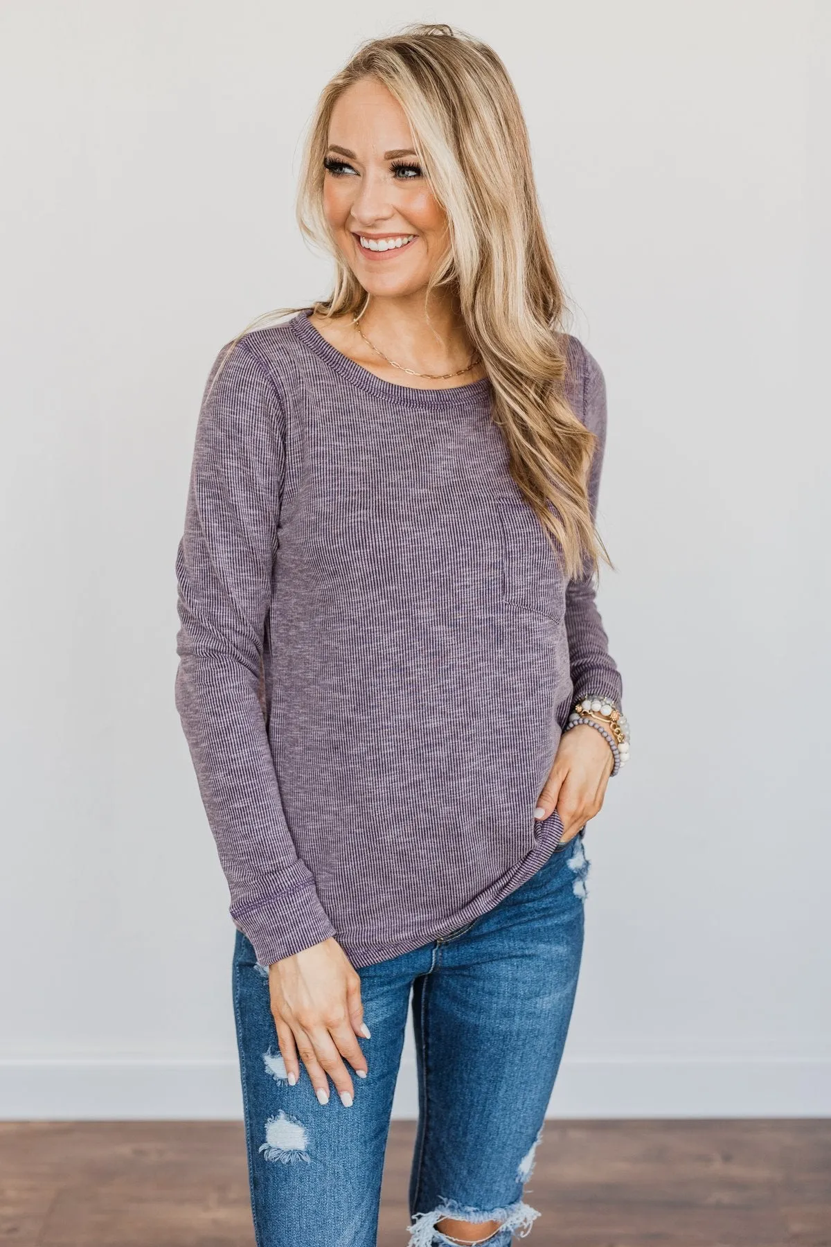 Harvest Happenings Knit Pocket Top- Eggplant