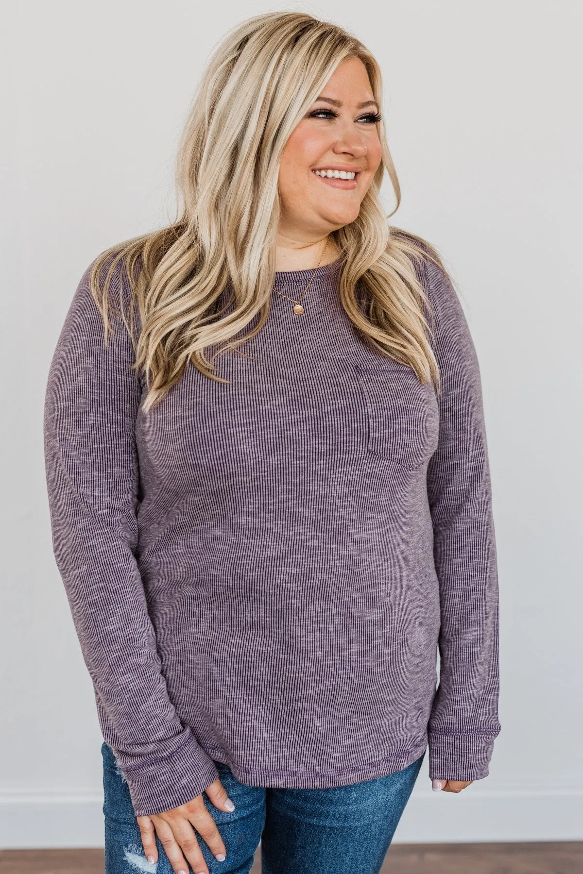 Harvest Happenings Knit Pocket Top- Eggplant