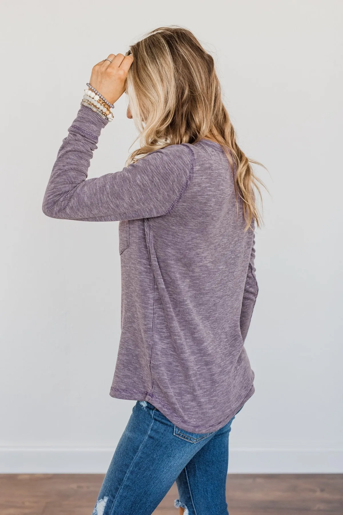 Harvest Happenings Knit Pocket Top- Eggplant