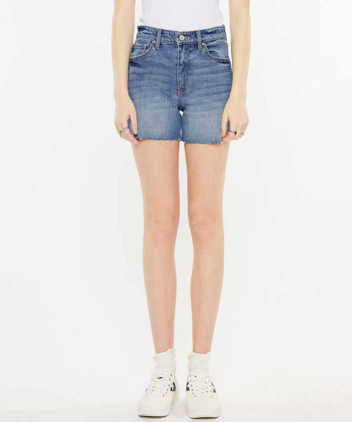 High Rise Denim Shorts - Medium Wash