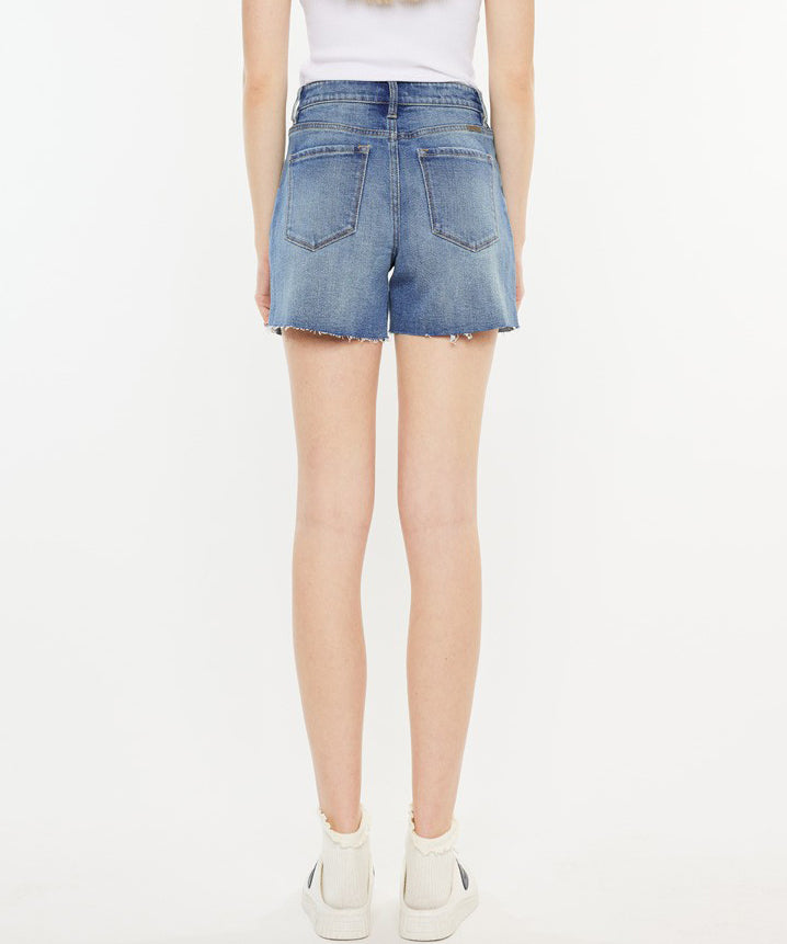 High Rise Denim Shorts - Medium Wash