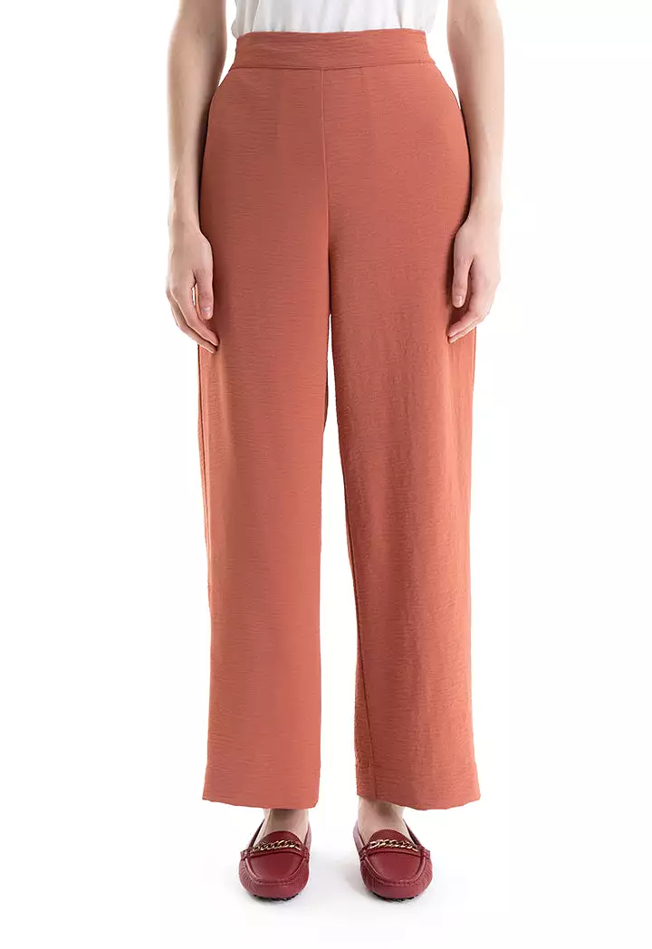 High Rise Textured Straight Leg Trouser