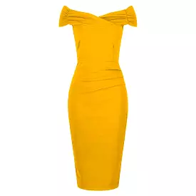 Honey Mustard Yellow Cap Sleeve Crossover Top Bardot Wiggle Dress