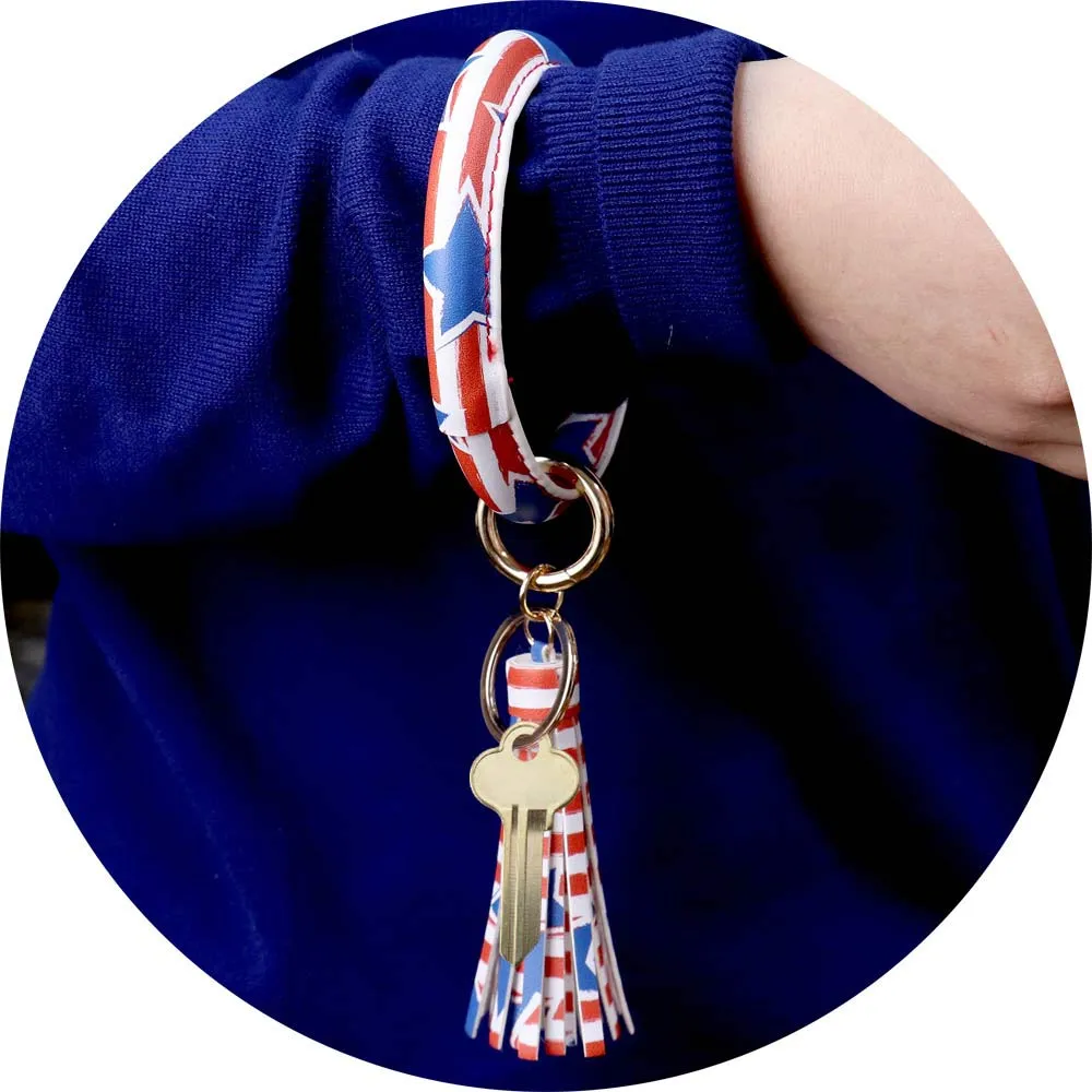 iLLASPARKZ Patriotic USA Flag Faux Leather Tassel Keychain / Bracelet