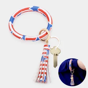 iLLASPARKZ Patriotic USA Flag Faux Leather Tassel Keychain / Bracelet