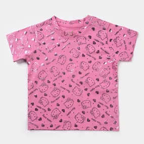 Infant Girls Cotton Jersey T-Shirt Kitty-Candy Pink