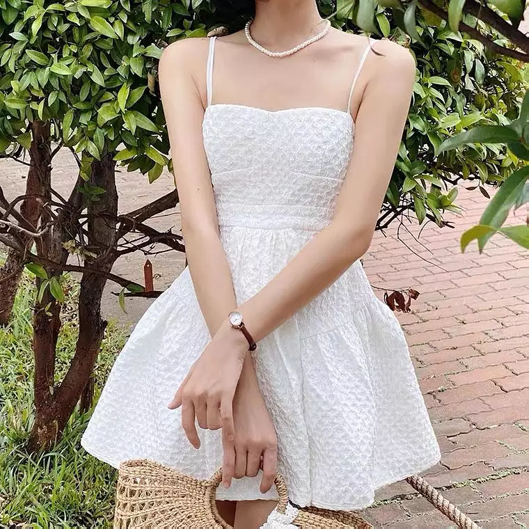 INS FASHION WHITE HIGH WAIST SLING BACKLESS DRESS BY70130