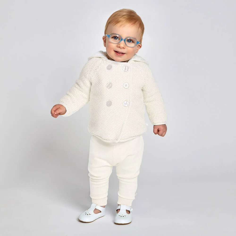 Ivory Knitted Cotton Hooded Pram Coat