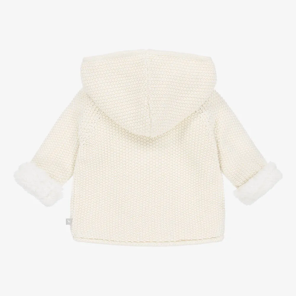 Ivory Knitted Cotton Hooded Pram Coat