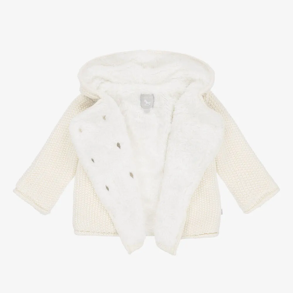 Ivory Knitted Cotton Hooded Pram Coat