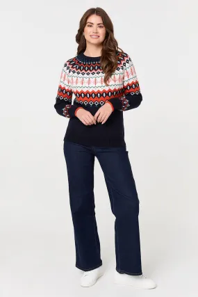 Izabel London – Ikat Print Long Sleeve Knitted Jumper