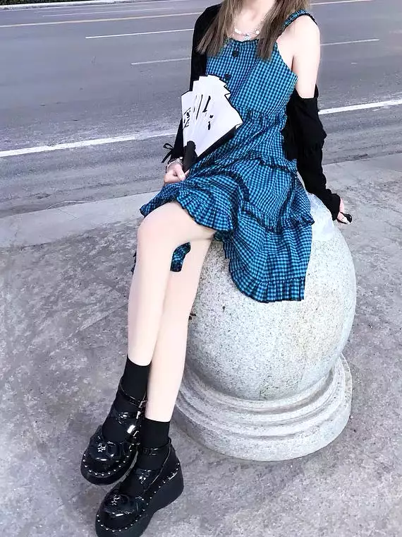 JAPANESE CUTE GIRL PLAID SLING DRESS BY90133