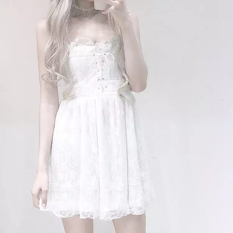 JAPANESE WHITE LACE SLING DRESS BY71043