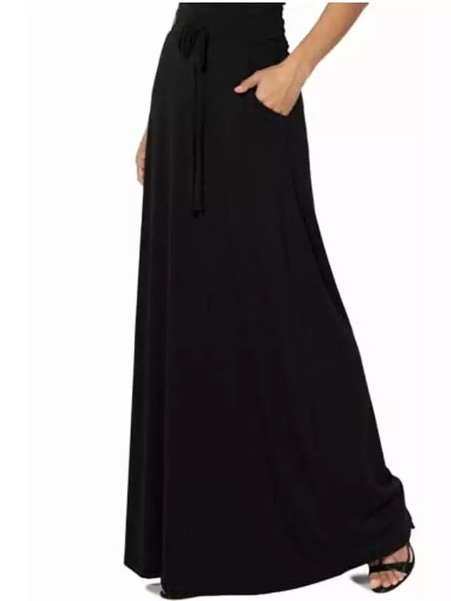 Ladies' Swing Long Skirt with Drawstring Waist and Pockets