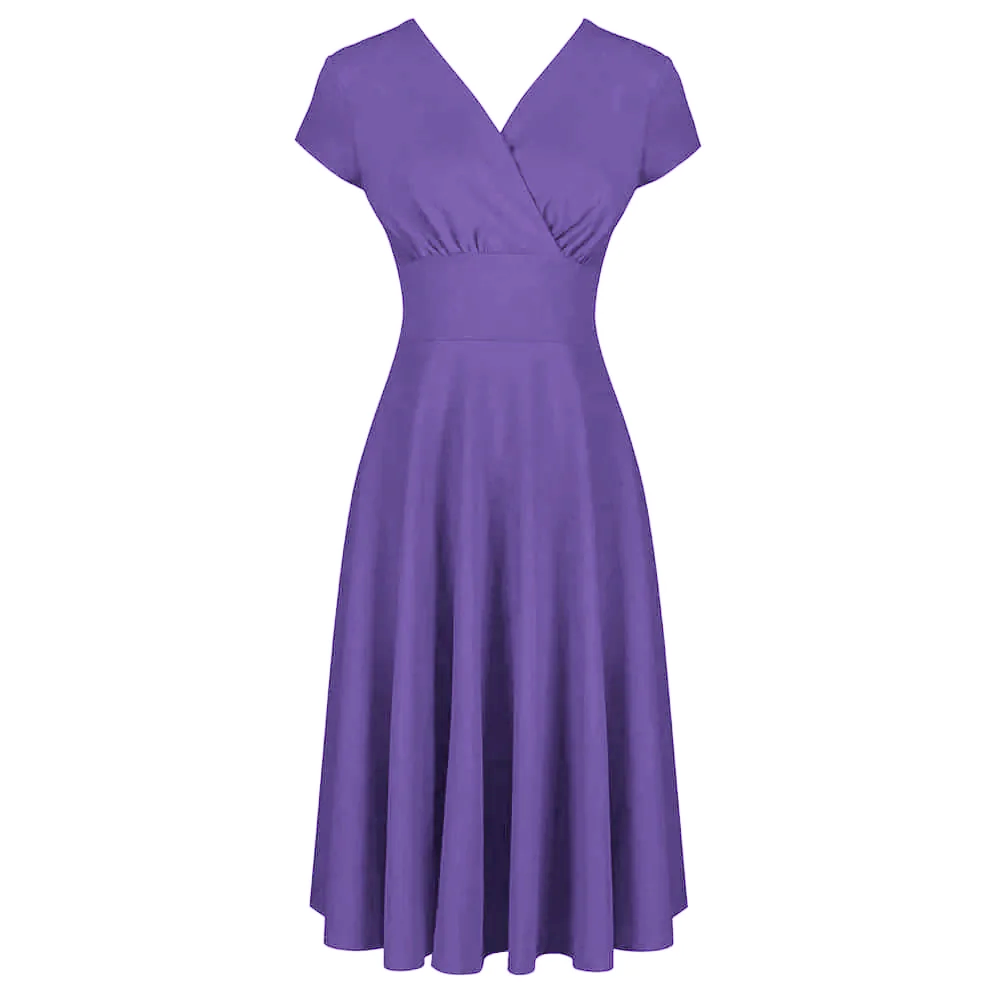 Lilac Purple A Line Crossover Bust Capped Sleeve Tea Swing Dress