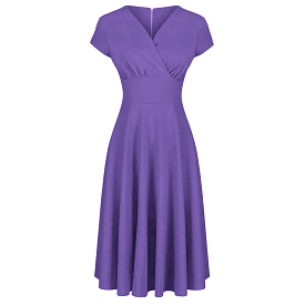 Lilac Purple A Line Crossover Bust Capped Sleeve Tea Swing Dress