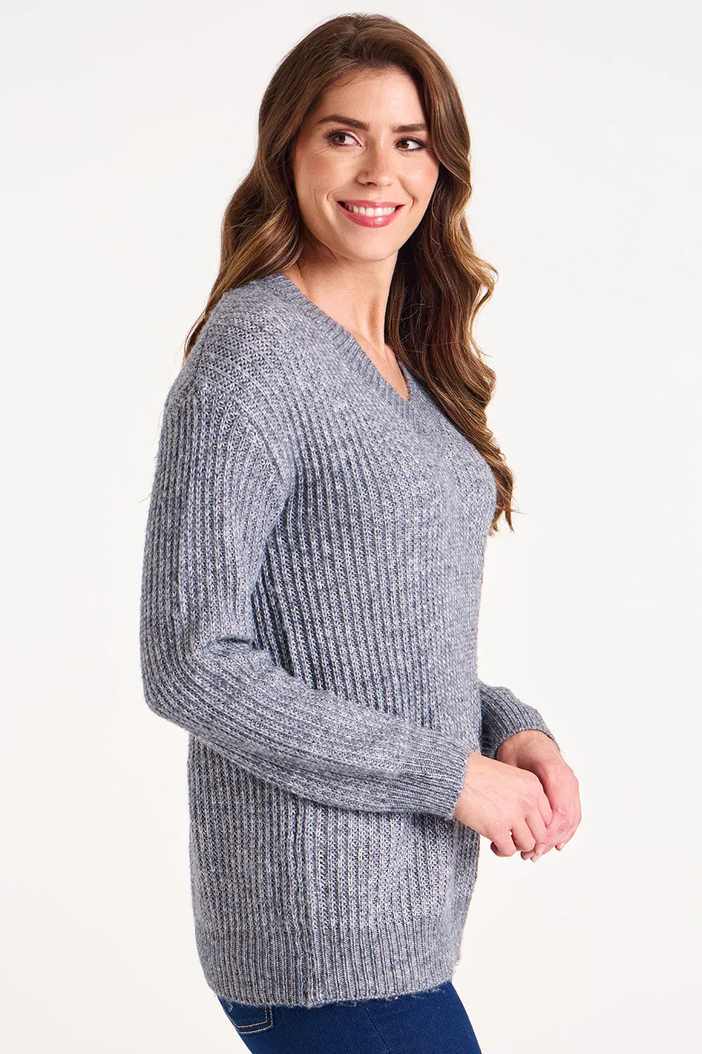 Long Sleeve V-Neck Knitted Tunic