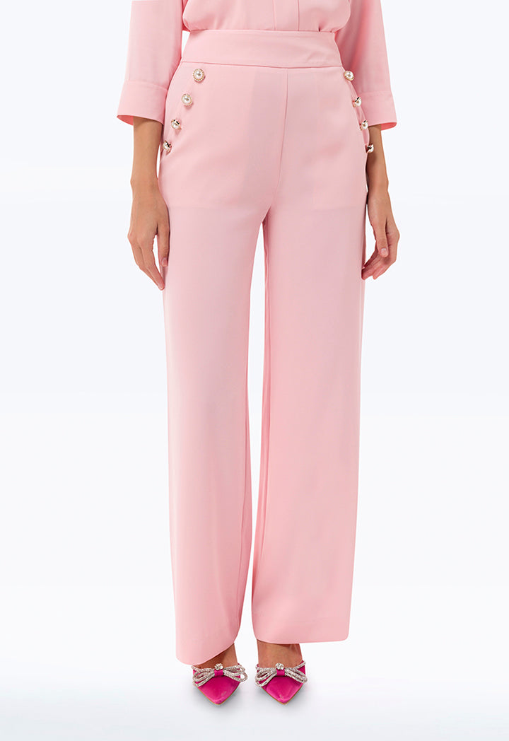 Long Solid Trouser With Button Detail