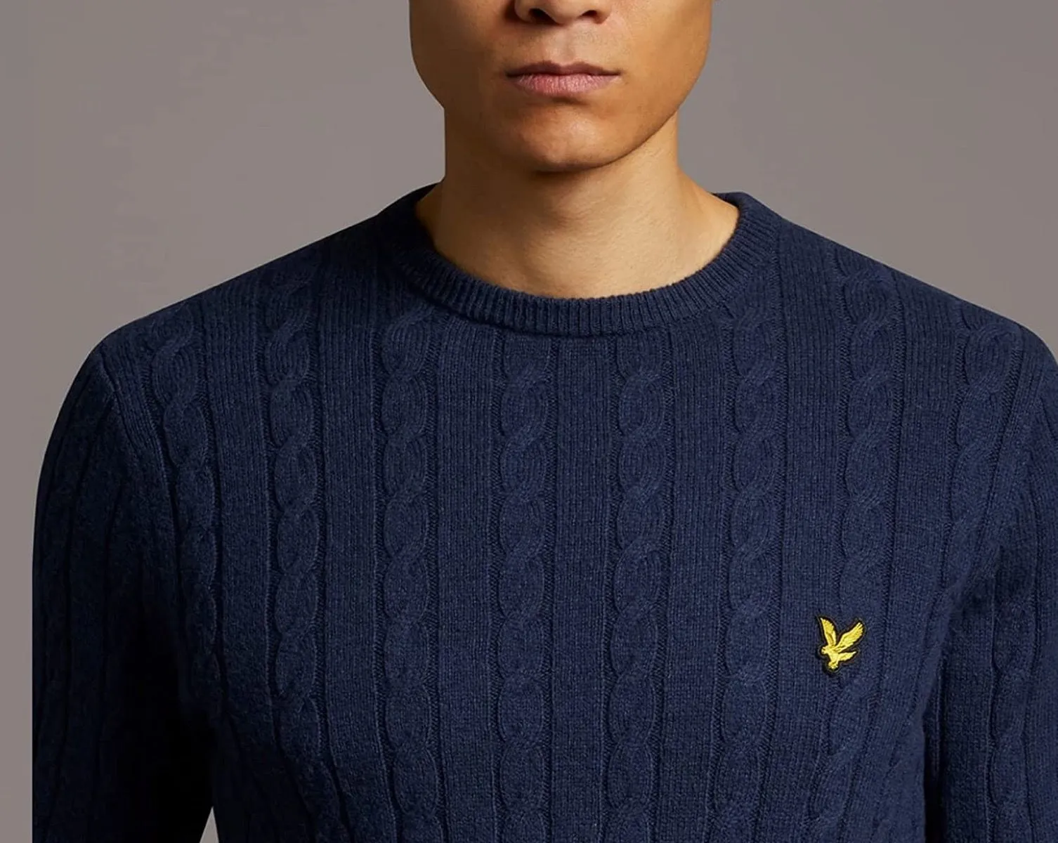 Lyle & Scott Cable Knit Crew Neck Jumper Dark Navy Marl