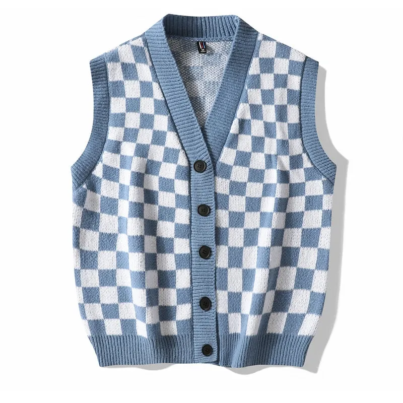 Men's Vintage Hip Hop Hand Knitted Sleeveless Loose Vest V-Neck Jersey