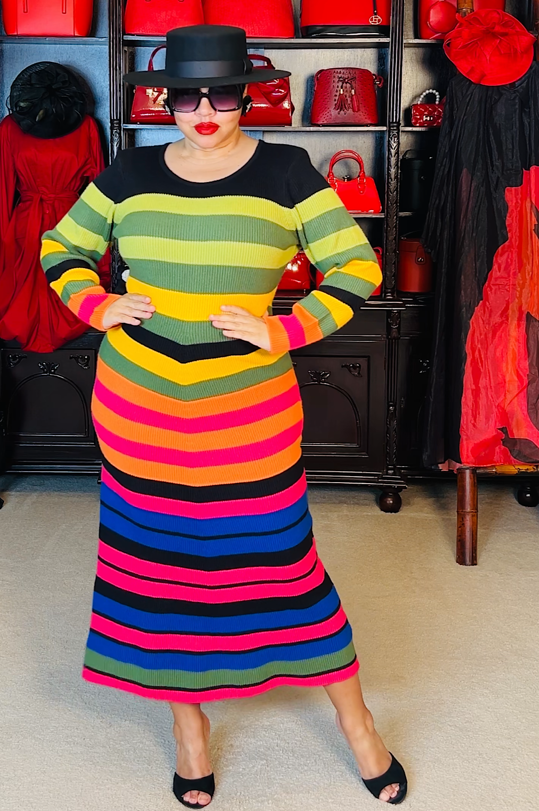 Multi Color Mid Length Knit Dress