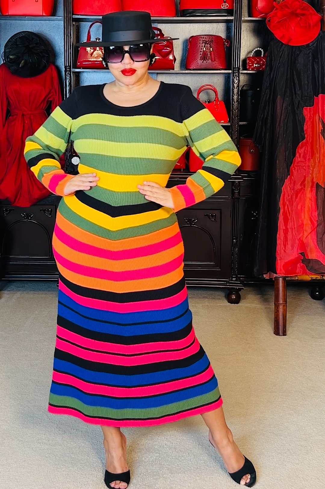 Multi Color Mid Length Knit Dress