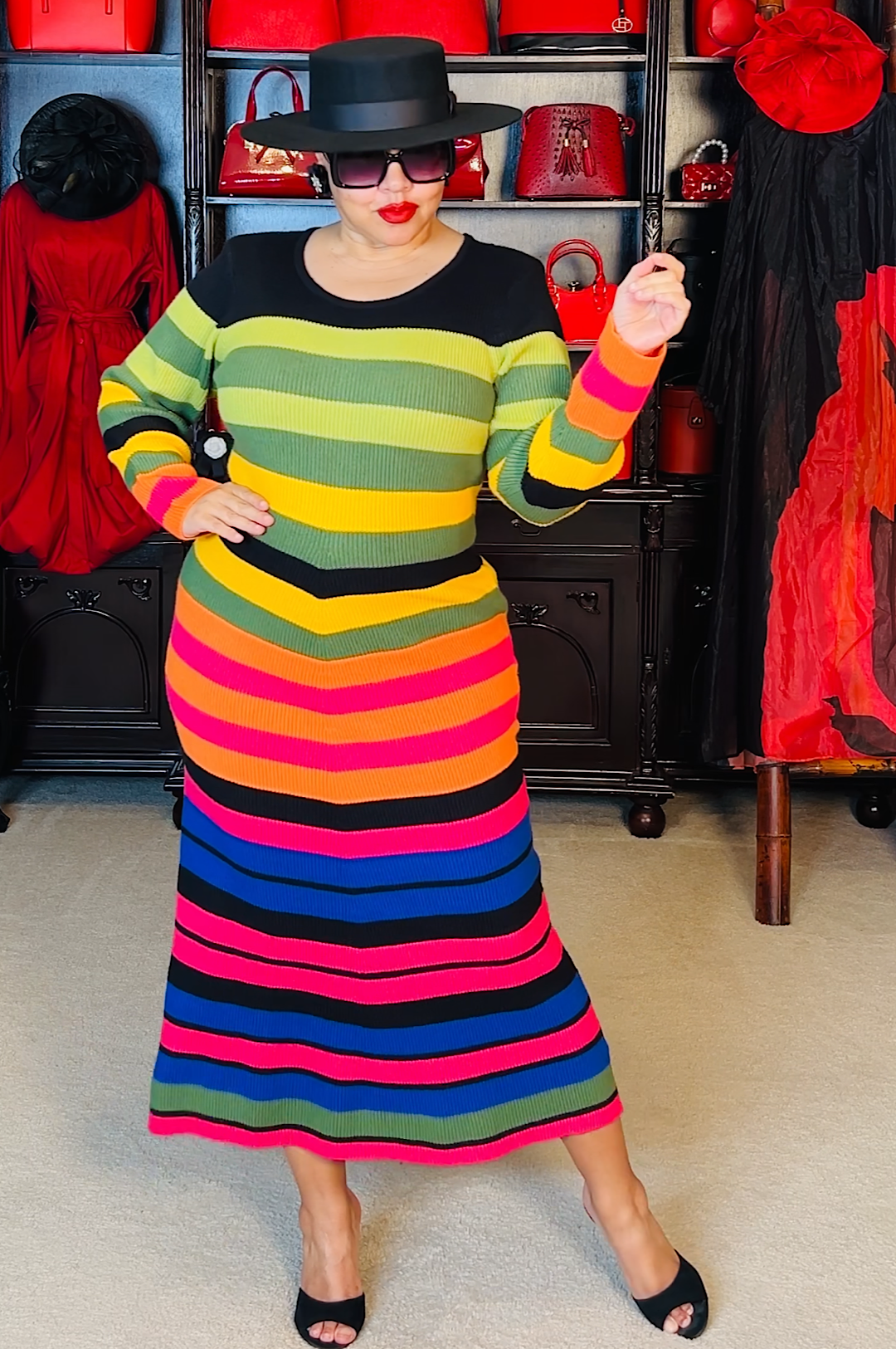 Multi Color Mid Length Knit Dress