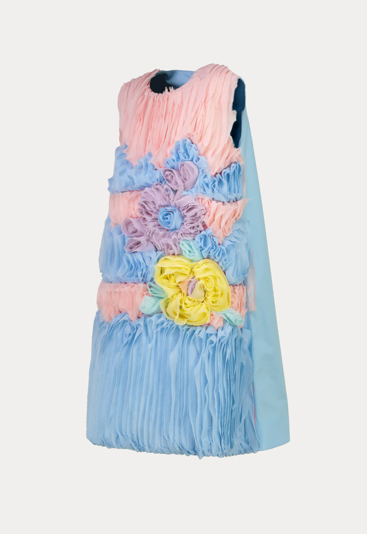 Multi Floral Pattern Sleeveless Frayed Dress