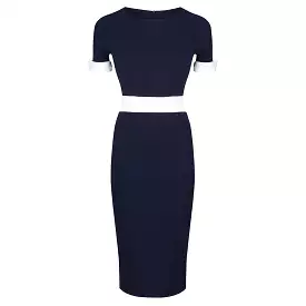 Navy And Cream Luxury Classic Nautical Pencil Dress