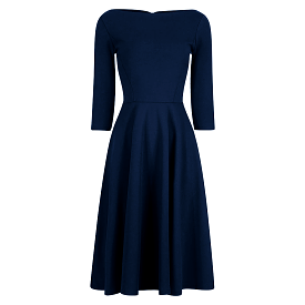 Navy Blue Audrey 1950s Style 3/4 Sleeve Swing Dress