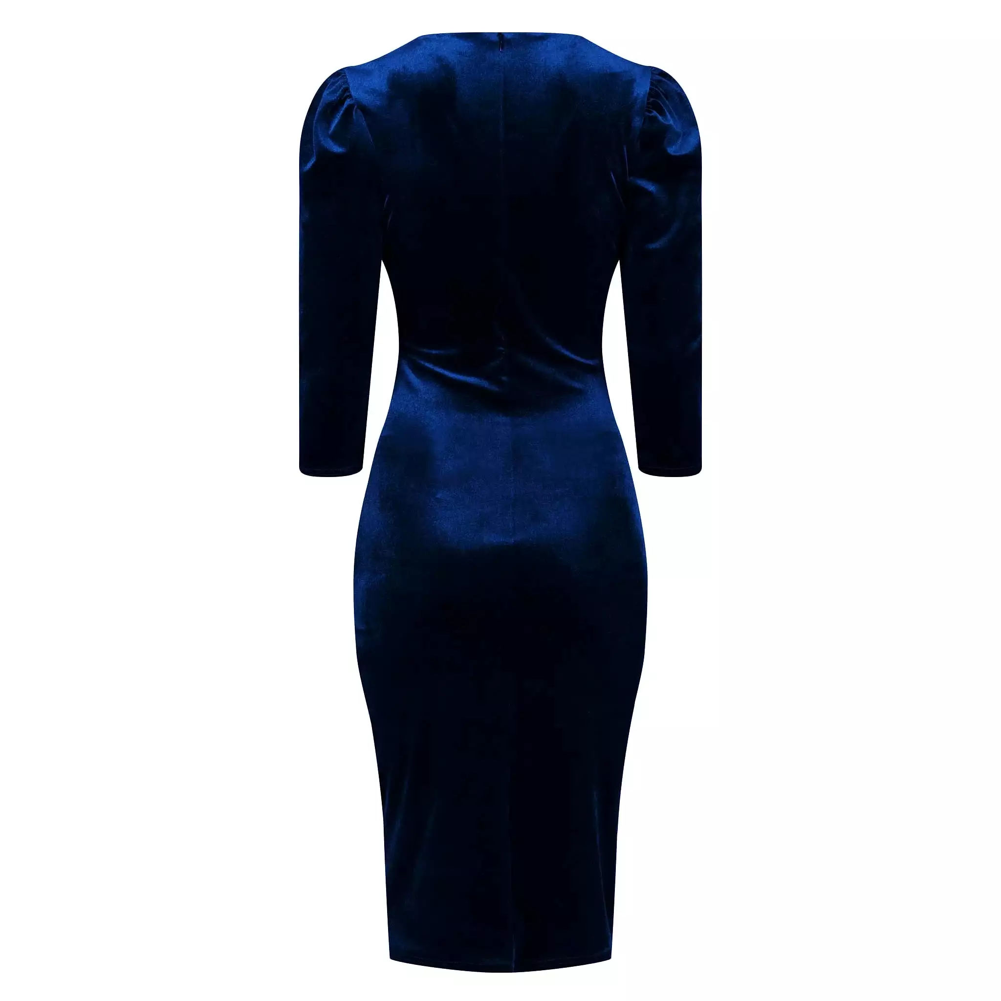 Navy Blue Velour Wrapover 3/4 Sleeve Midi Dress