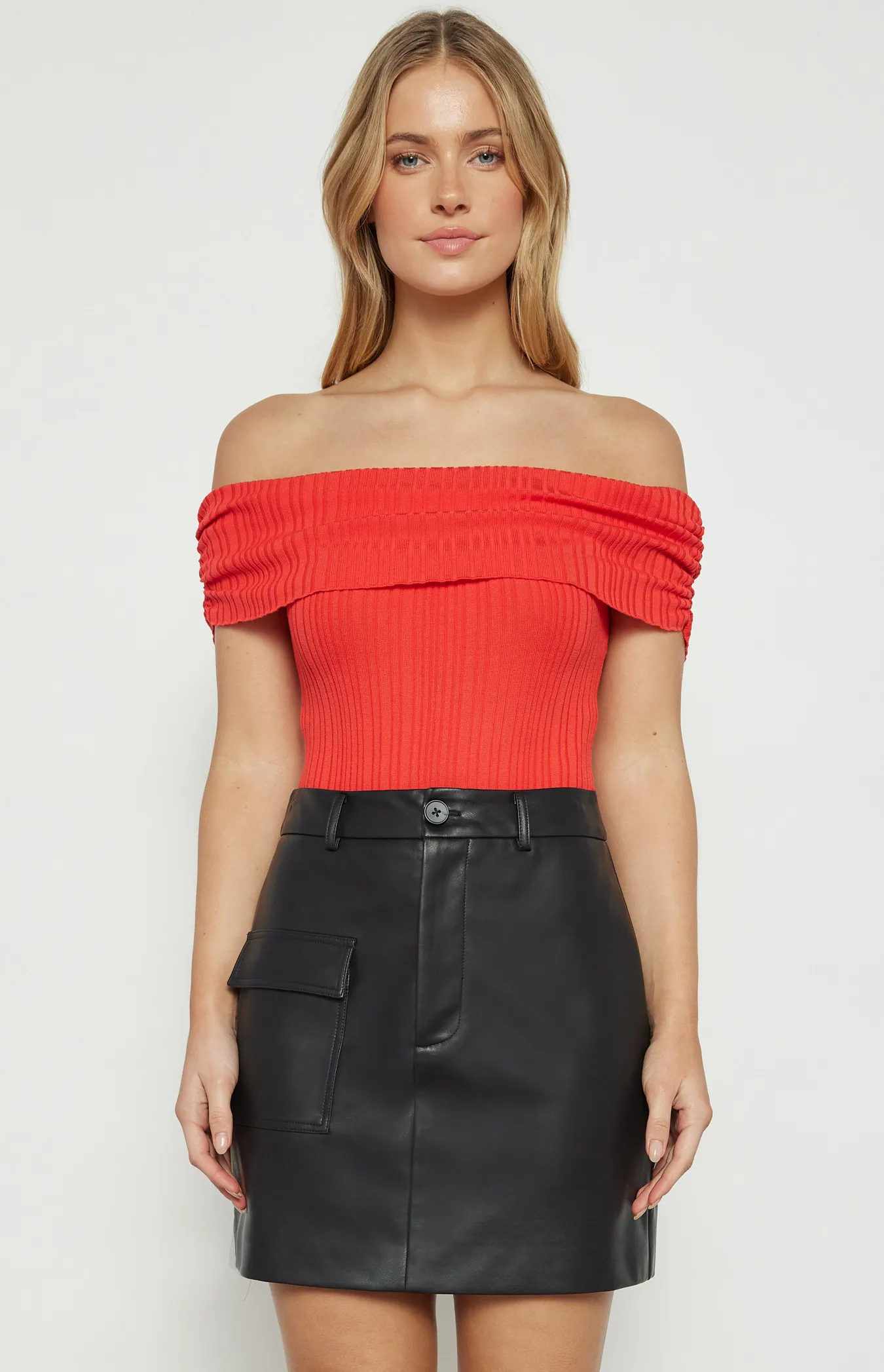 Off Shoulder Textured Lightweight Knit Bodysuit (WKN730)