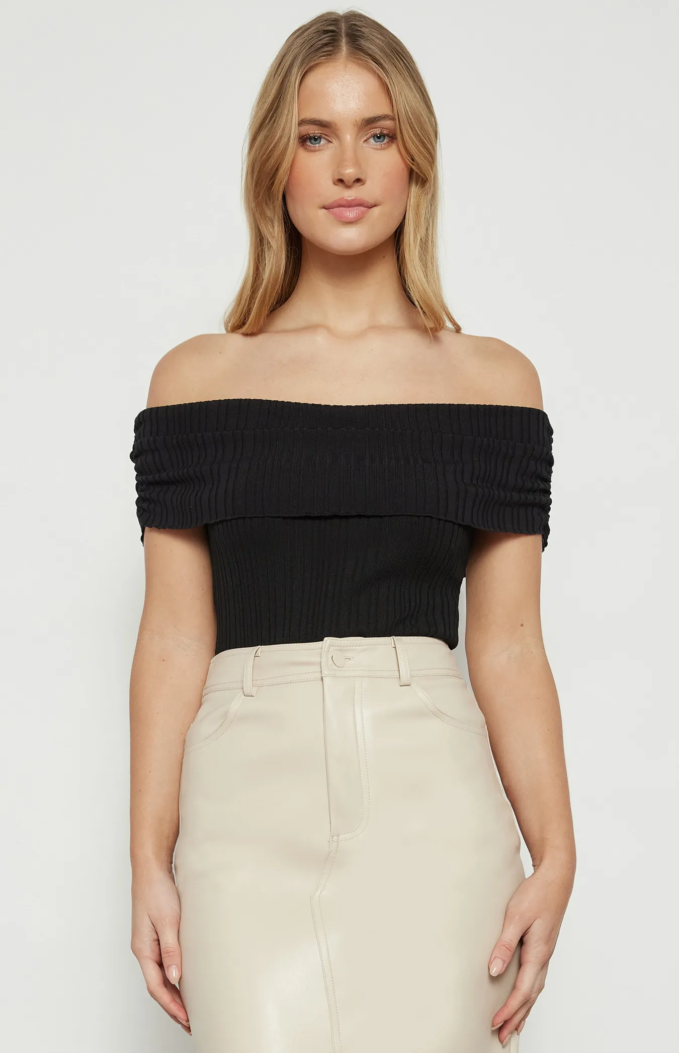 Off Shoulder Textured Lightweight Knit Bodysuit (WKN730)