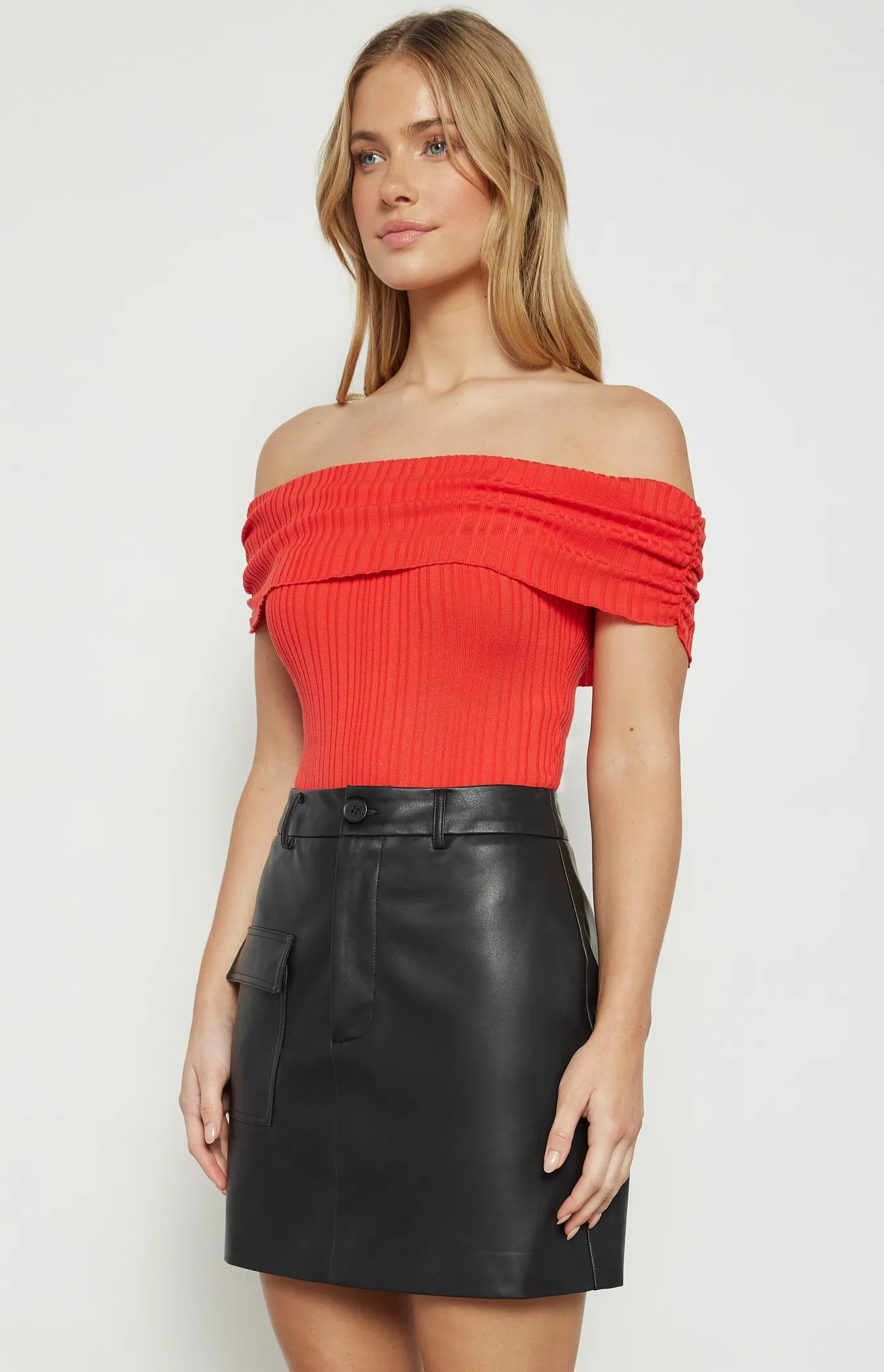 Off Shoulder Textured Lightweight Knit Bodysuit (WKN730)